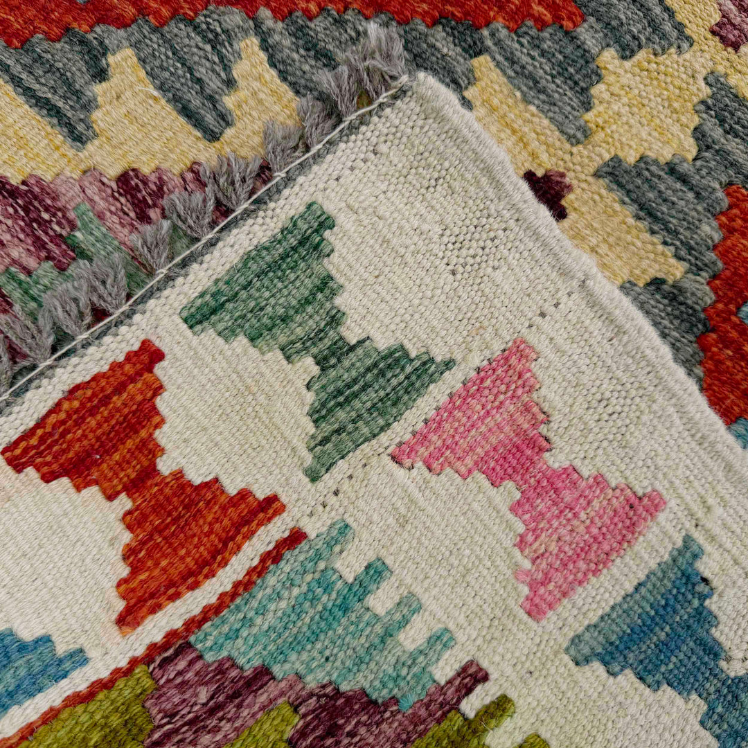 Afghan Vegetable Kilim Runner 2' 6" x 6' 5" Flat-Weave border