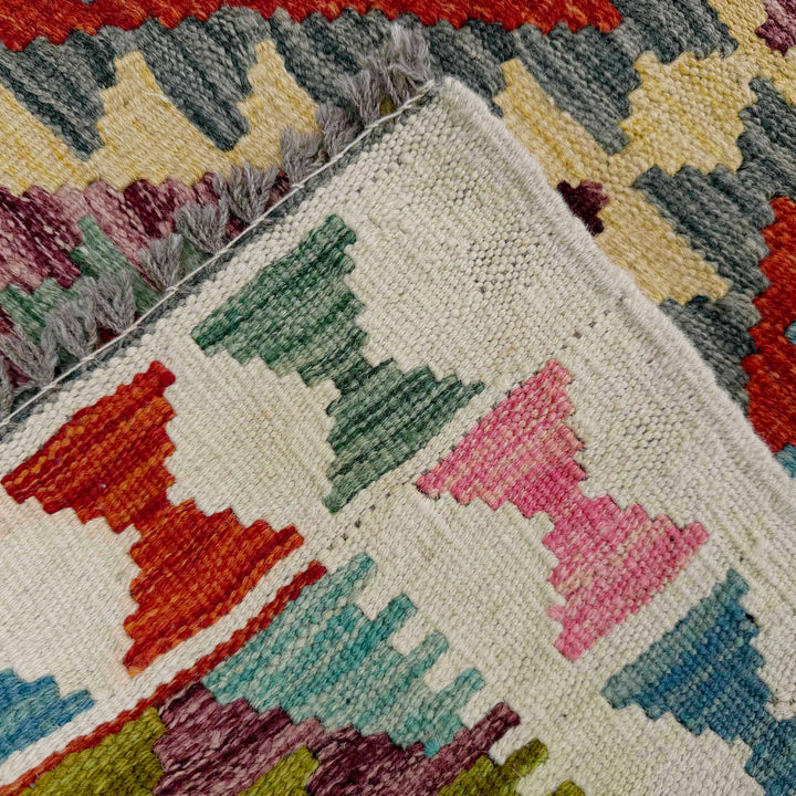Afghan Vegetable Kilim Runner 2' 6" x 6' 5" Flat-Weave border