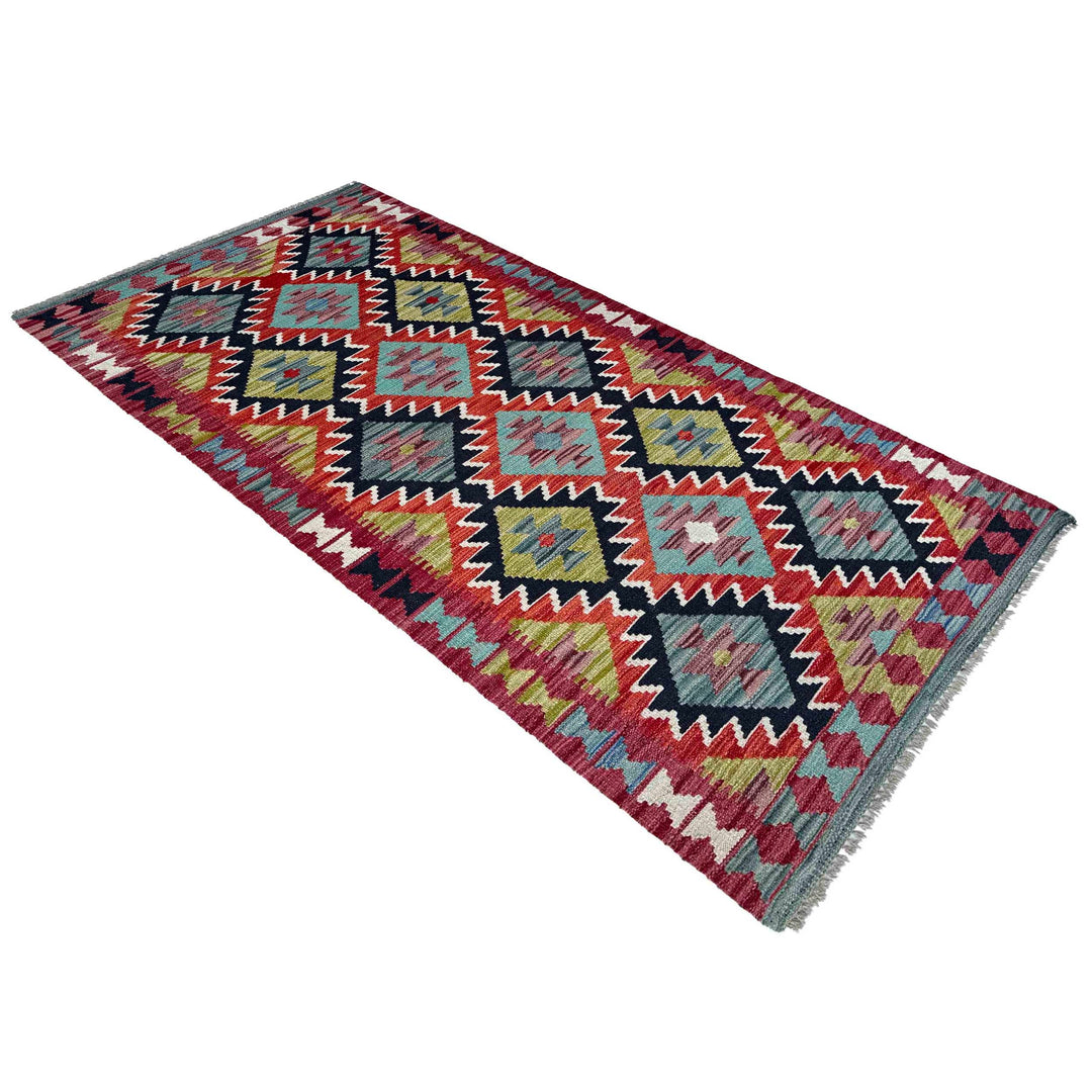 Afghan Vegetable Kilim Rug 2' 9" x 6' 7" Flat-Weave close-up