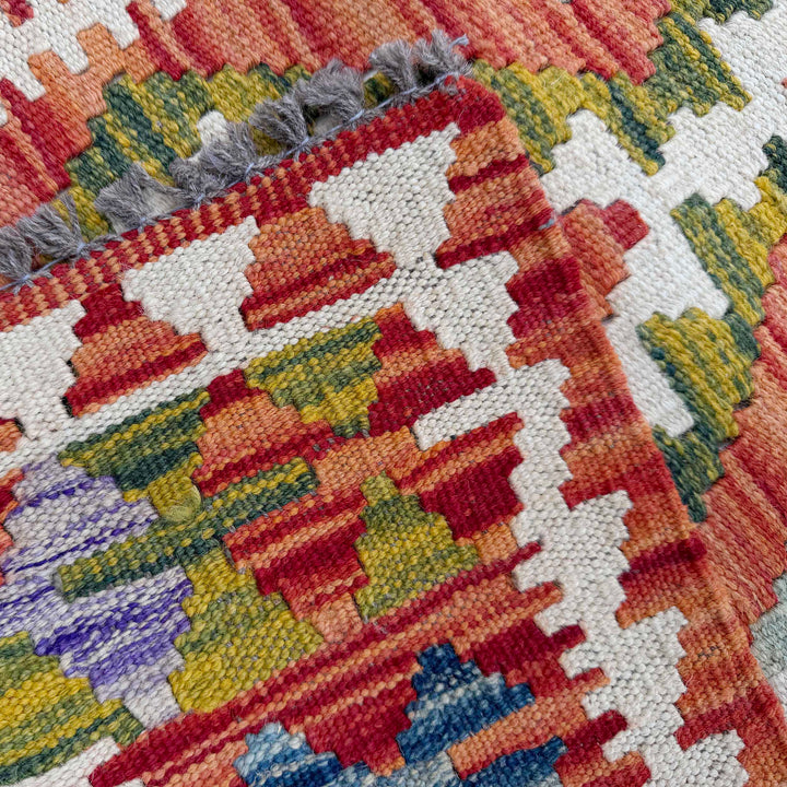 Afghan Vegetable Kilim Rug 2' 4" x 6' 11" Flat-Weave border
