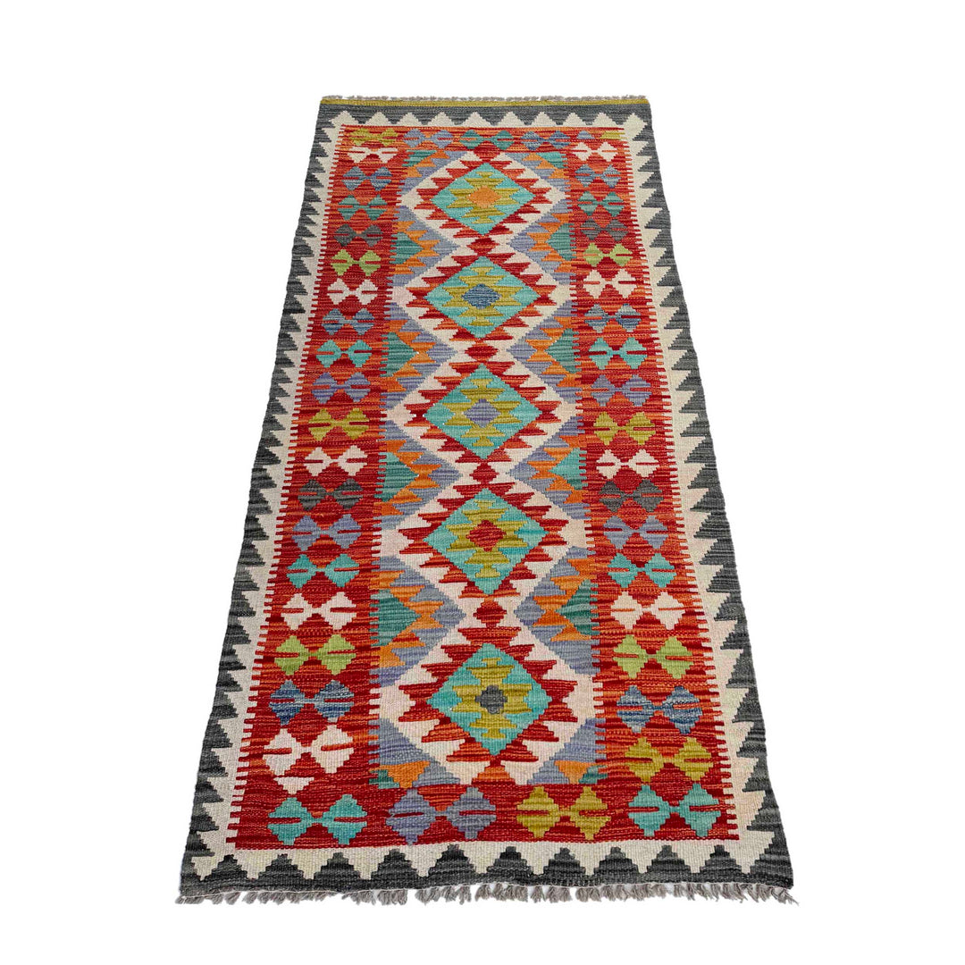 Afghan Vegetable Kilim Rug 2' 6" x 6' 8" Flat-Weave detail