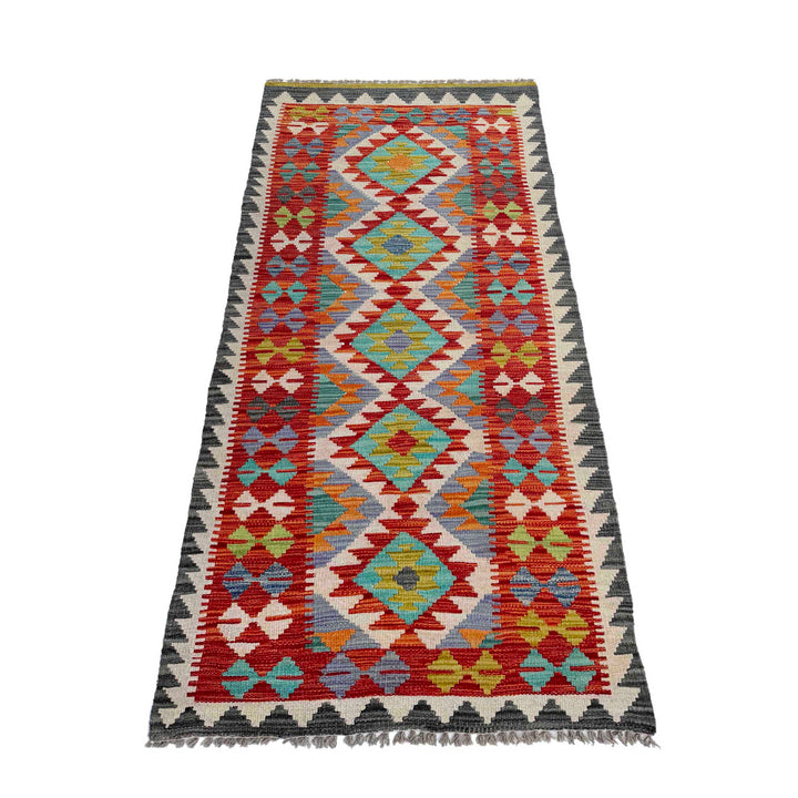 Afghan Vegetable Kilim Rug 2' 6" x 6' 8" Flat-Weave detail