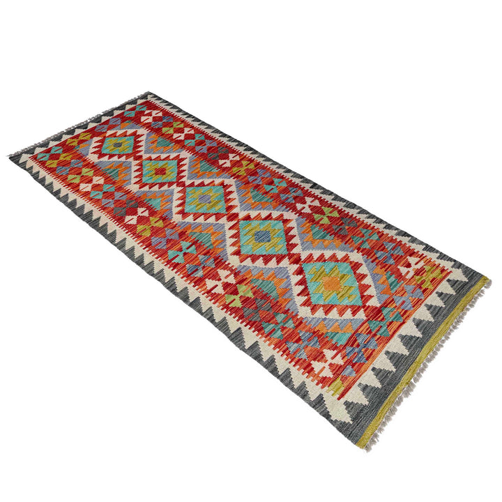 Afghan Vegetable Kilim Rug 2' 6" x 6' 8" Flat-Weave close-up
