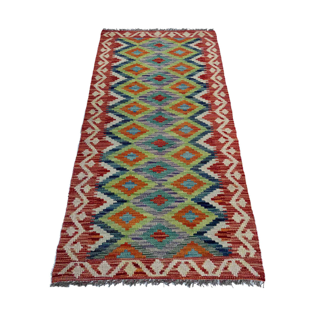 Afghan Vegetable Kilim Rug 2' 5" x 6' 2" Flat-Weave detail