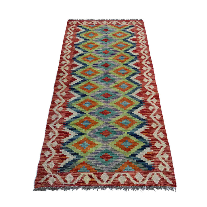 Afghan Vegetable Kilim Rug 2' 5" x 6' 2" Flat-Weave detail