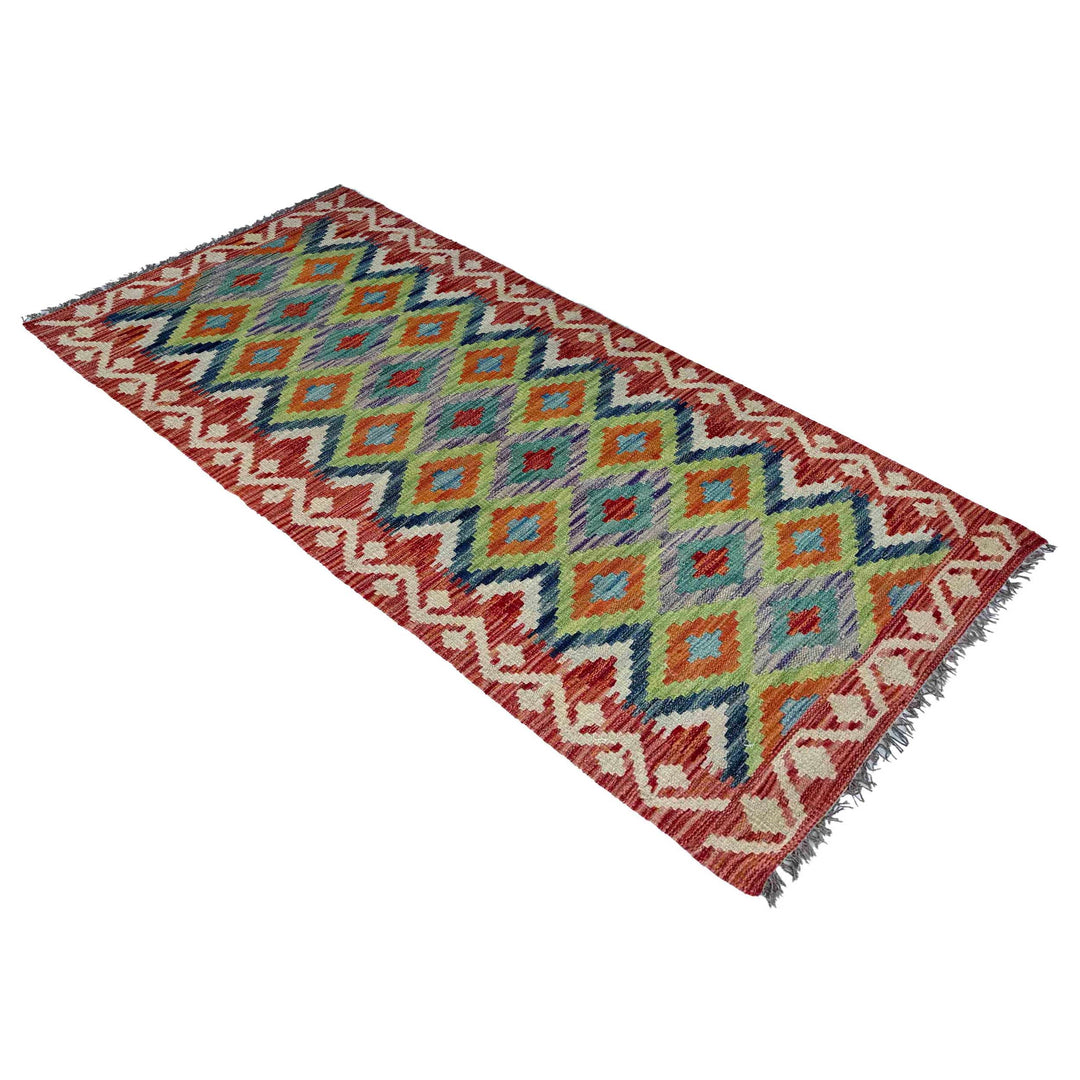 Afghan Vegetable Kilim Rug 2' 5" x 6' 2" Flat-Weave close-up
