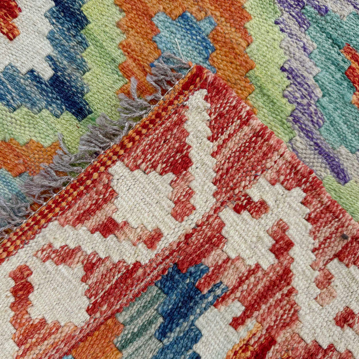 Afghan Vegetable Kilim Rug 2' 5" x 6' 2" Flat-Weave border