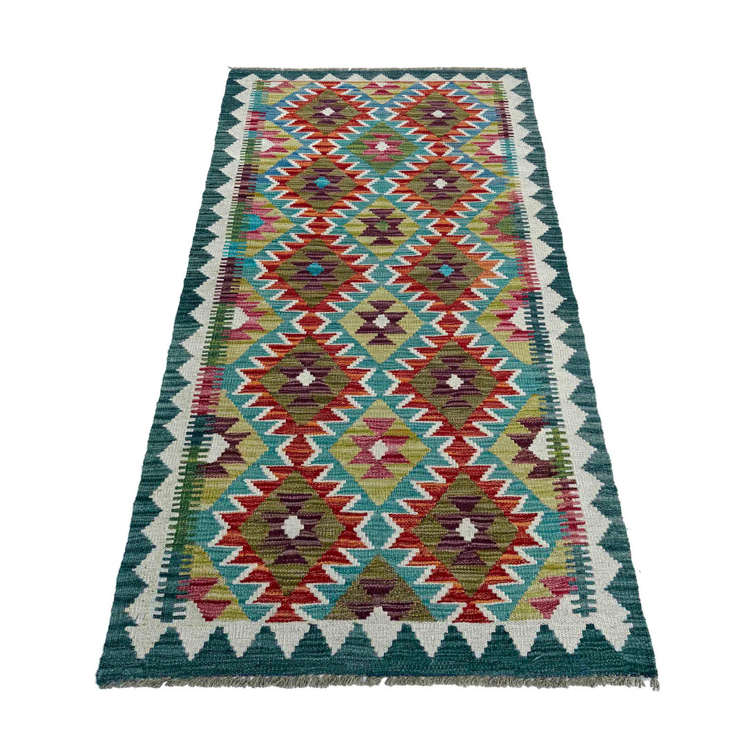 Afghan Vegetable Kilim Rug 2' 7" x 6' 3" Flat-Weave detail