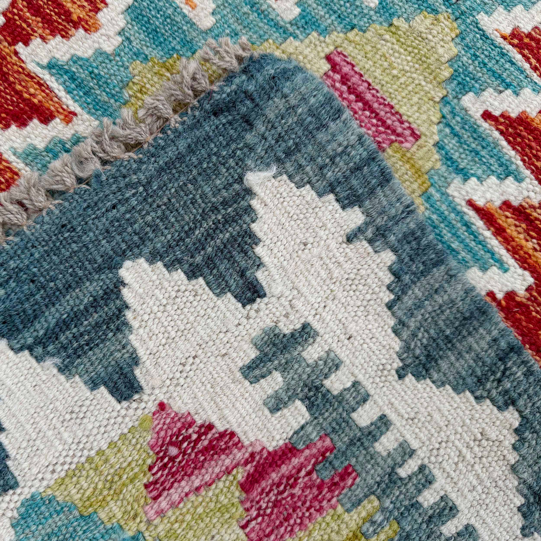 Afghan Vegetable Kilim Rug 2' 7" x 6' 3" Flat-Weave border