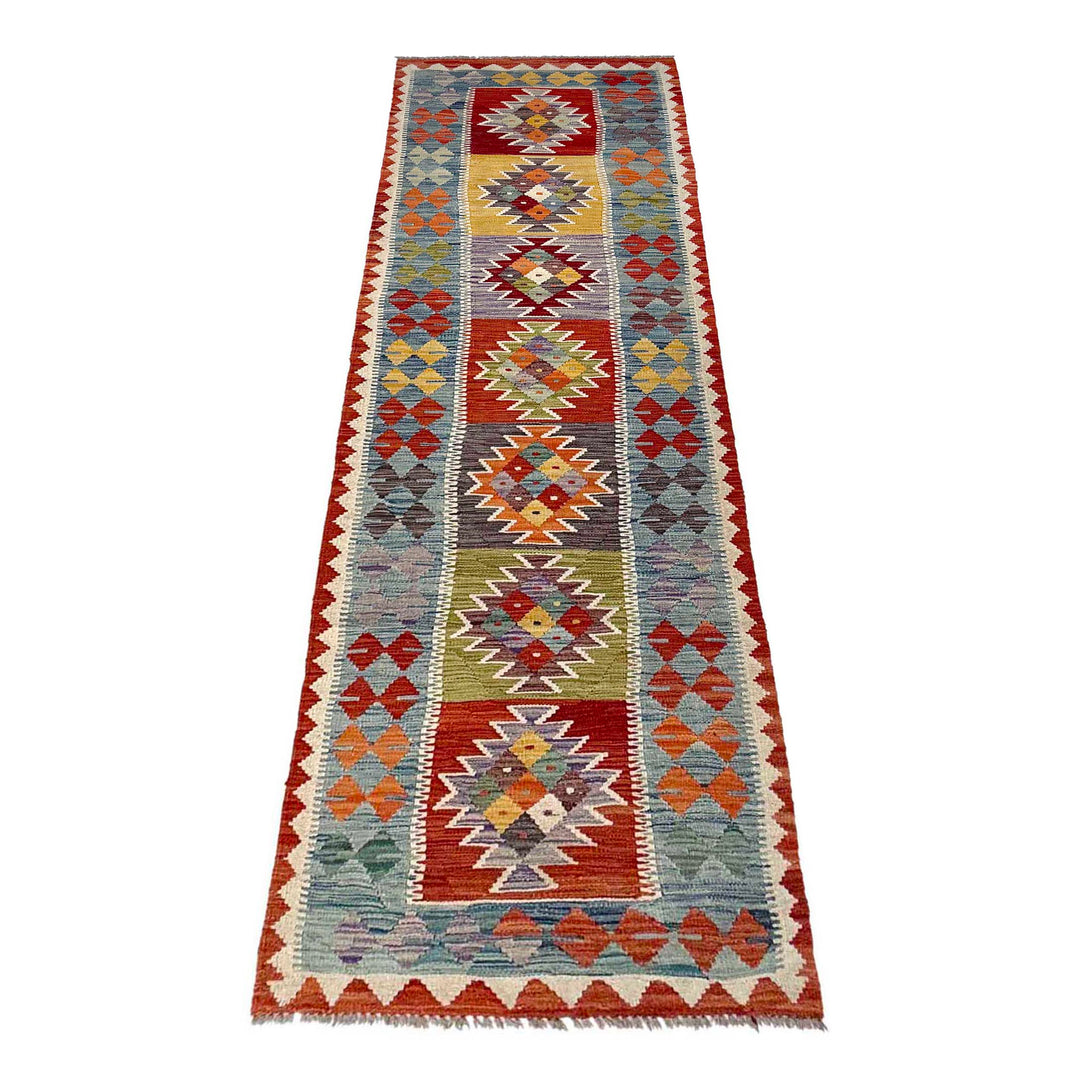 Afghan Vegetable Kilim Rug 2' 6" x 9' 4" Flat-Weave detail