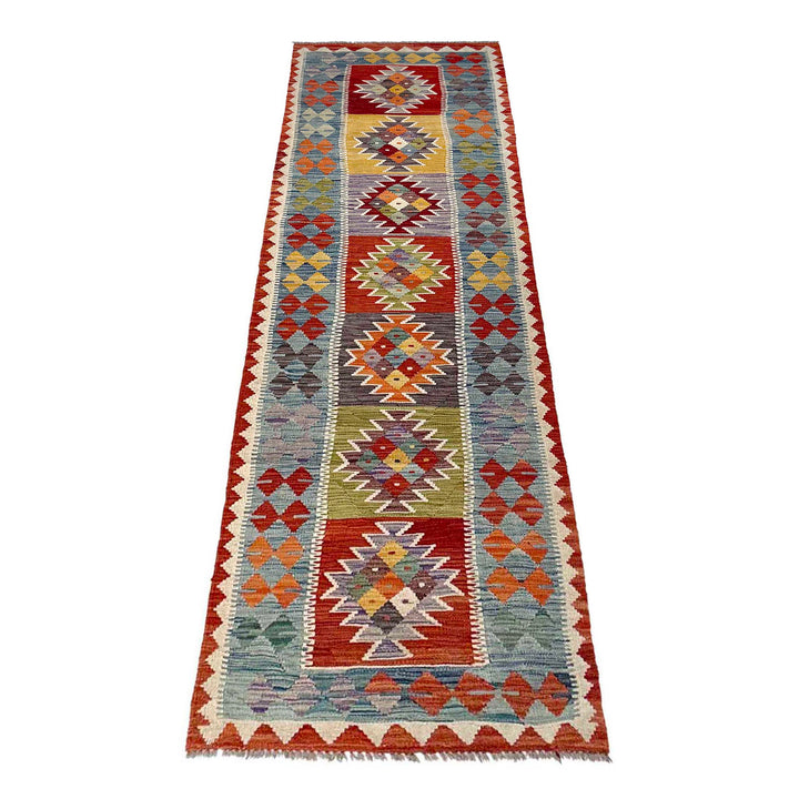 Afghan Vegetable Kilim Rug 2' 6" x 9' 4" Flat-Weave detail
