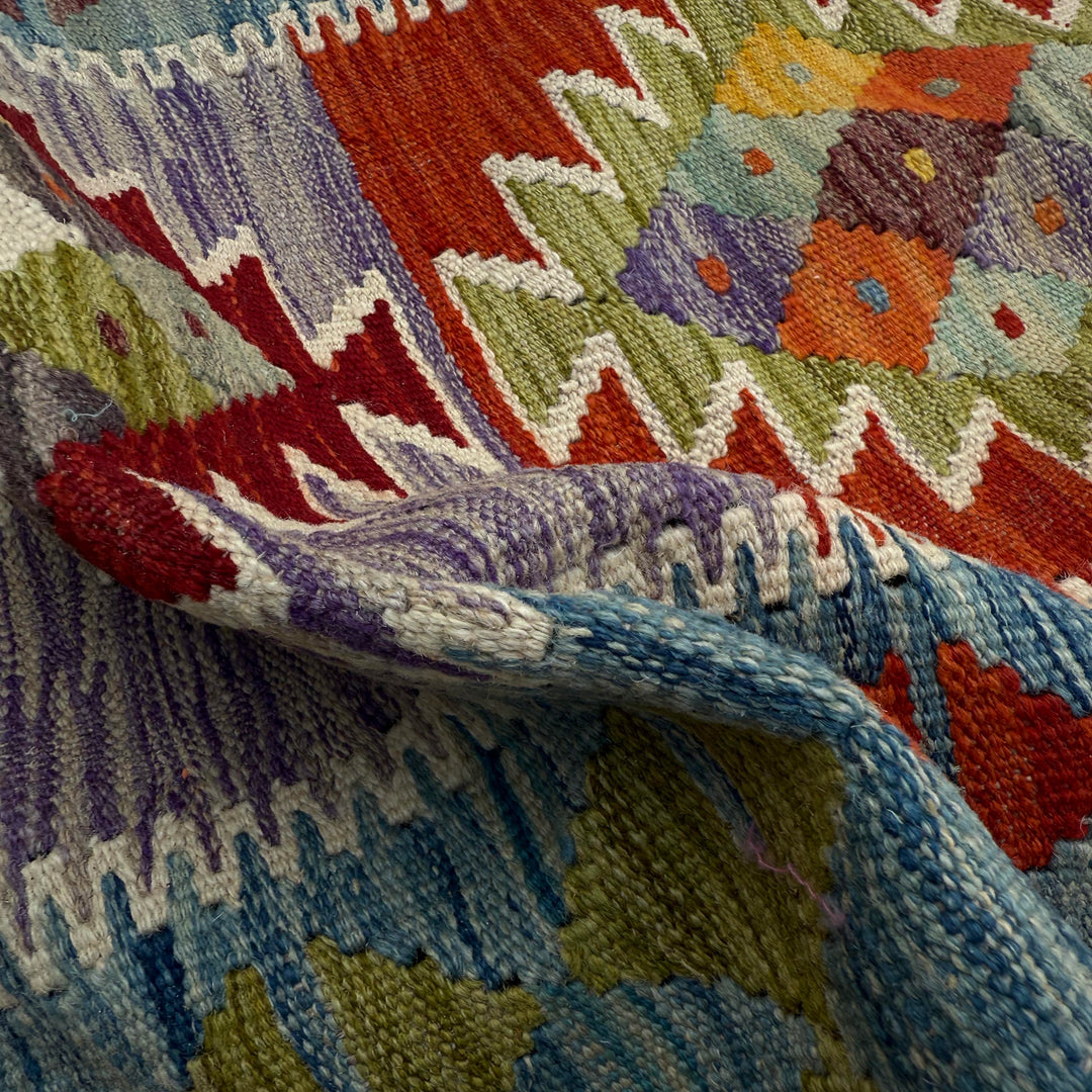 Afghan Vegetable Kilim Rug 2' 6" x 9' 4" Flat-Weave texture