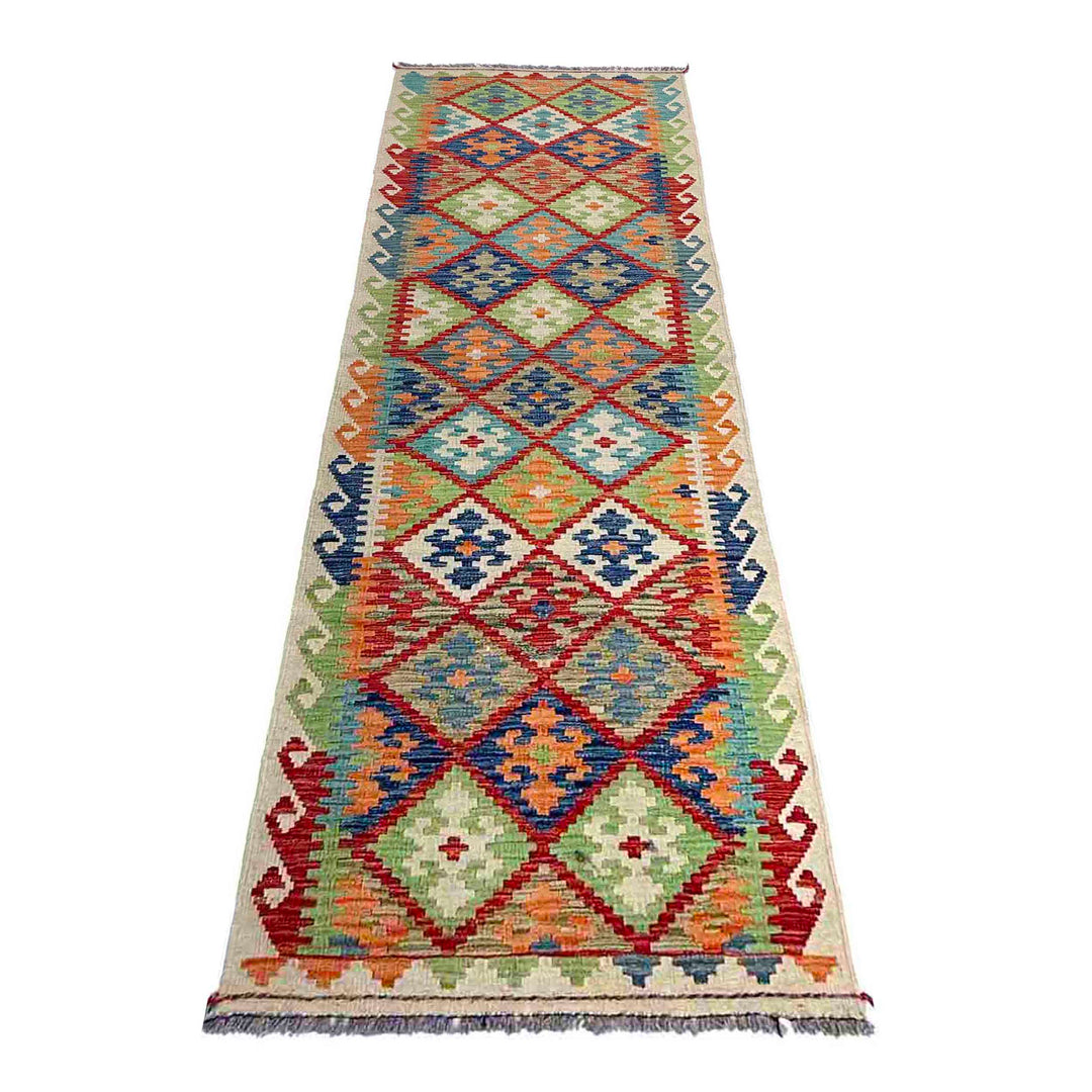 Afghan Vegetable Kilim Rug 2' 9" x 9' 7" Flat-Weave detail