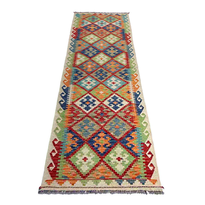 Afghan Vegetable Kilim Rug 2' 9" x 9' 7" Flat-Weave detail