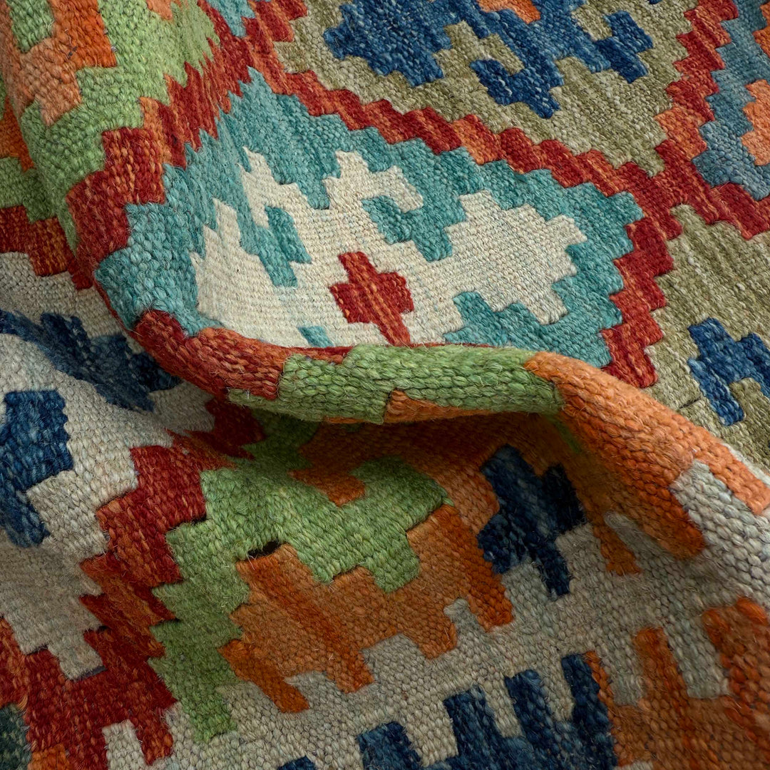 Afghan Vegetable Kilim Rug 2' 9" x 9' 7" Flat-Weave texture