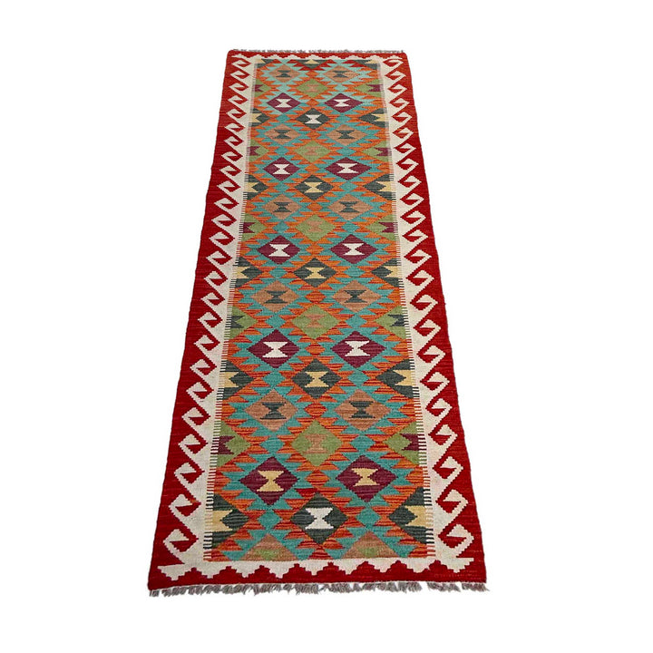 Afghan Vegetable Kilim Rug 2' 7" x 9' 6" Flat-Weave detail