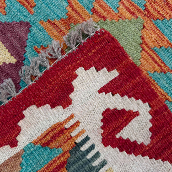 Afghan Vegetable Kilim Rug 2' 7" x 9' 6" Flat-Weave border