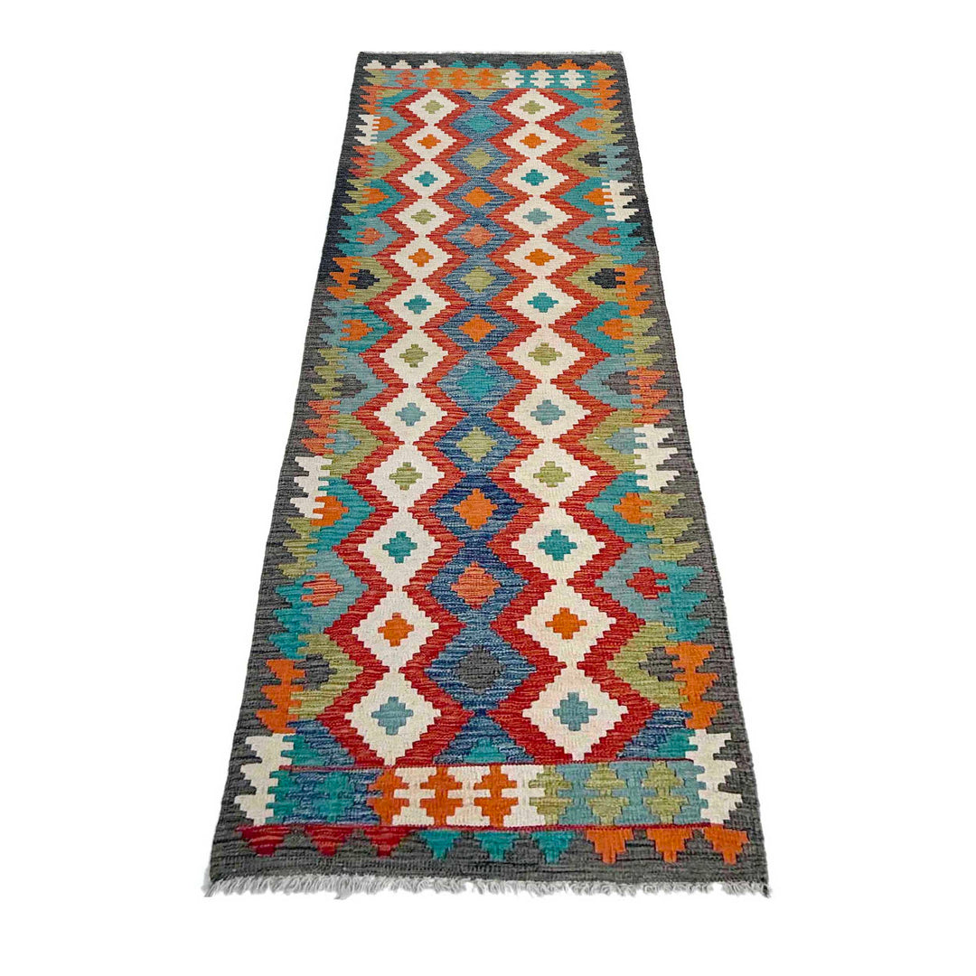 Afghan Vegetable Kilim Rug 2' 7" x 9' 9" Flat-Weave detail
