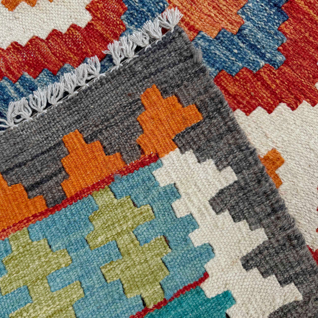 Afghan Vegetable Kilim Rug 2' 7" x 9' 9" Flat-Weave border