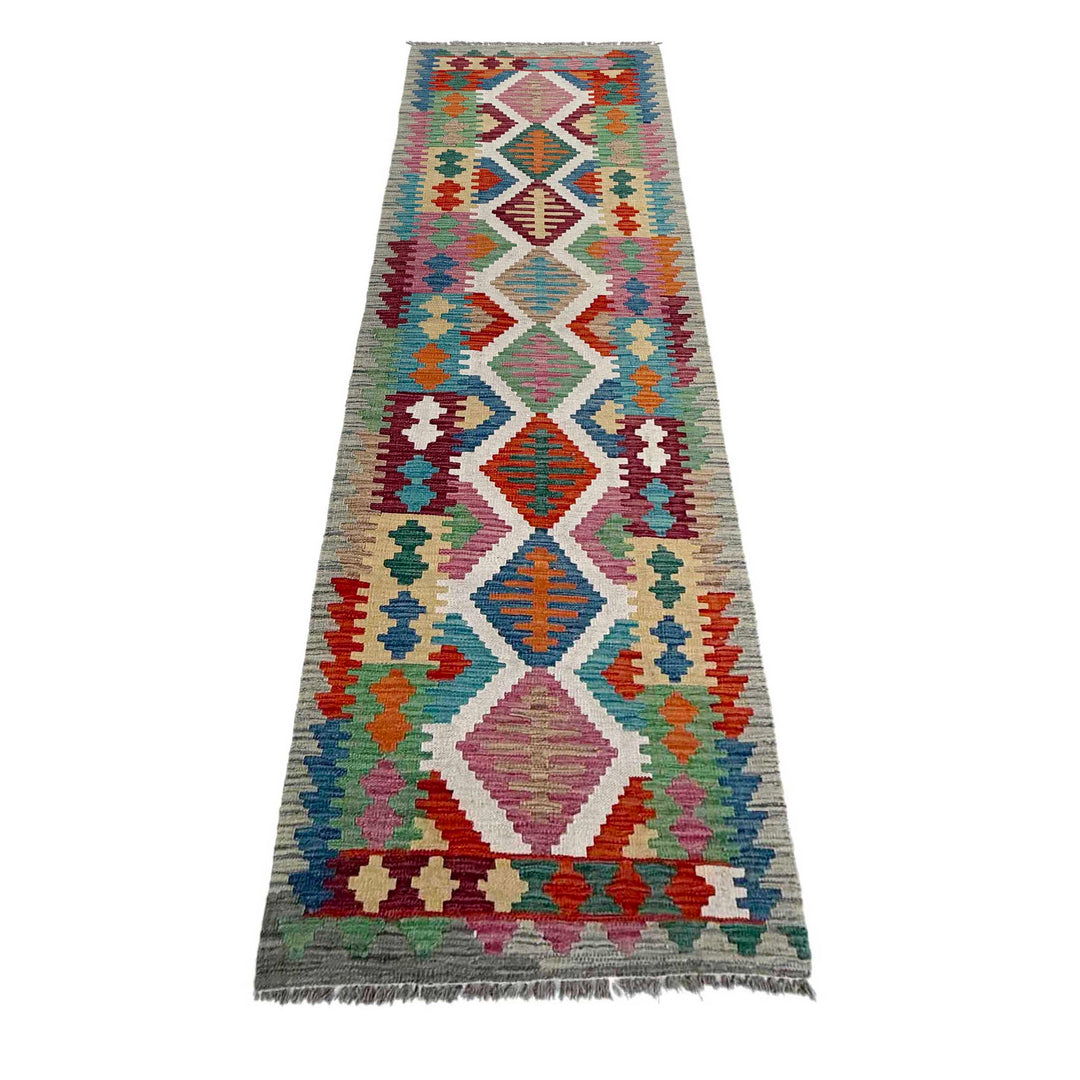 Afghan Vegetable Kilim Rug 2' 6" x 9' 10" Flat-Weave detail