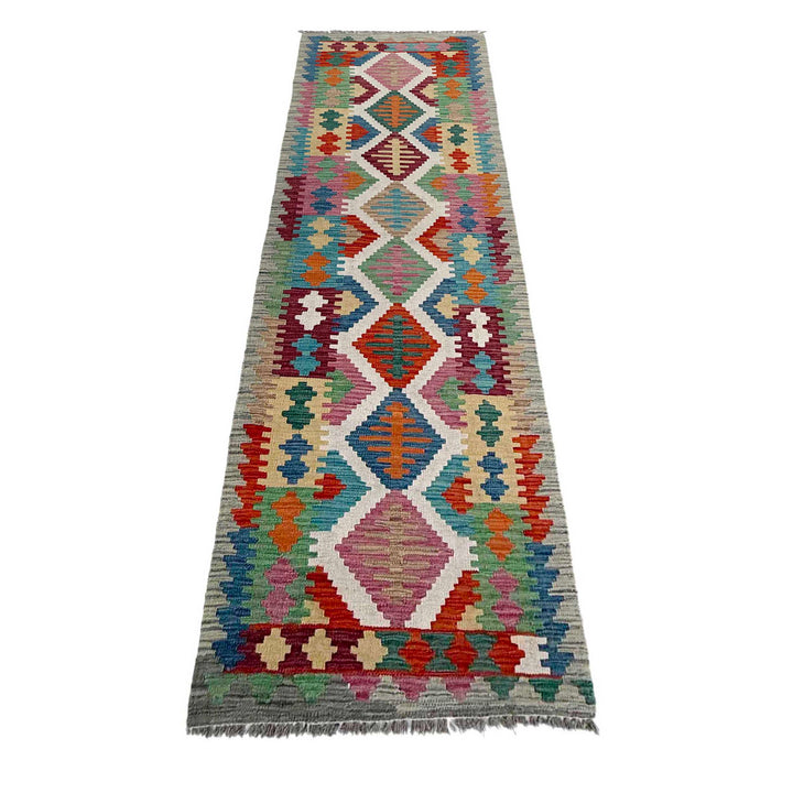 Afghan Vegetable Kilim Rug 2' 6" x 9' 10" Flat-Weave detail