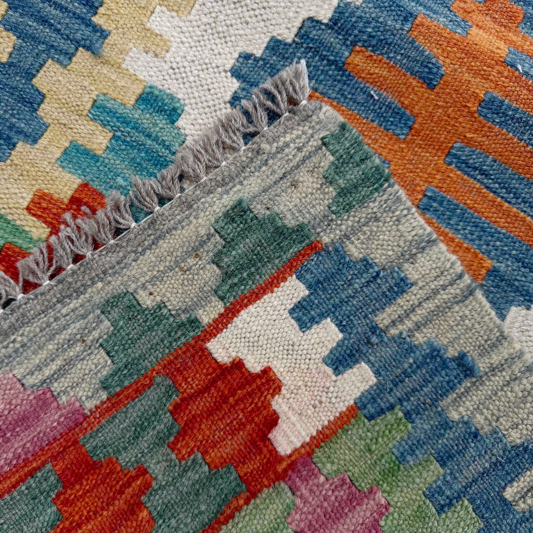 Afghan Vegetable Kilim Rug 2' 6" x 9' 10" Flat-Weave border