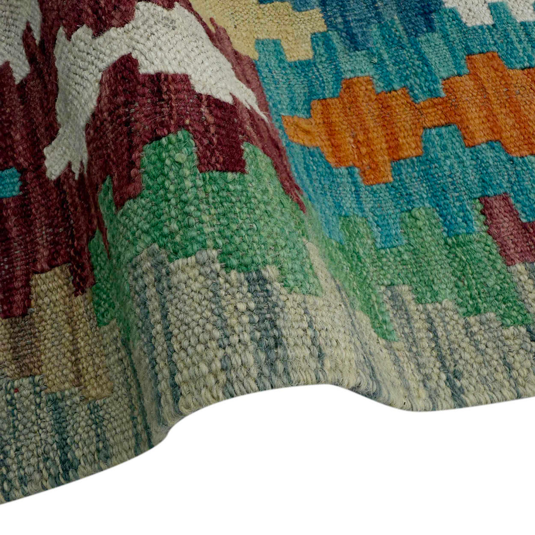 Afghan Vegetable Kilim Rug 2' 6" x 9' 10" Flat-Weave field