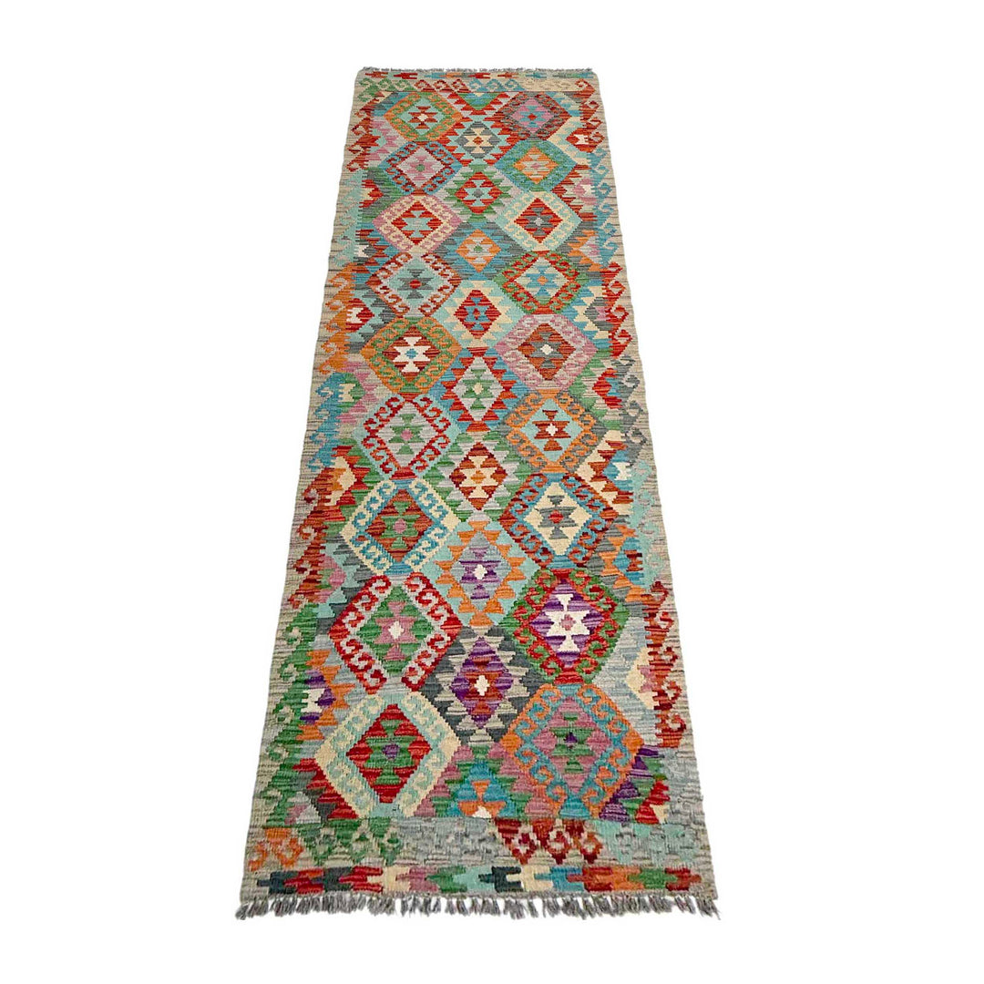 Afghan Vegetable Kilim Rug 2' 9" x 9' 11" Flat-Weave detail