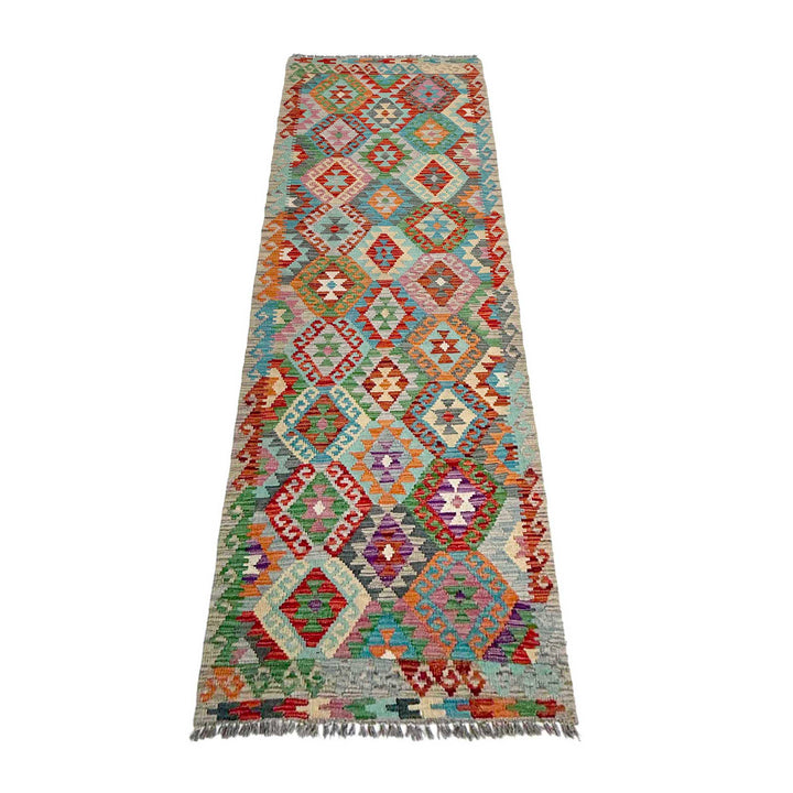 Afghan Vegetable Kilim Rug 2' 9" x 9' 11" Flat-Weave detail