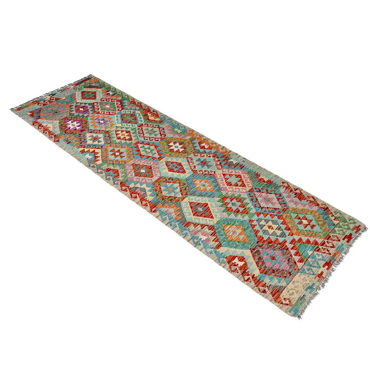 Afghan Vegetable Kilim Rug 2' 9" x 9' 11" Flat-Weave close-up