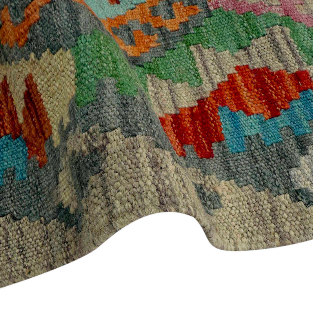 Afghan Vegetable Kilim Rug 2' 9" x 9' 11" Flat-Weave field