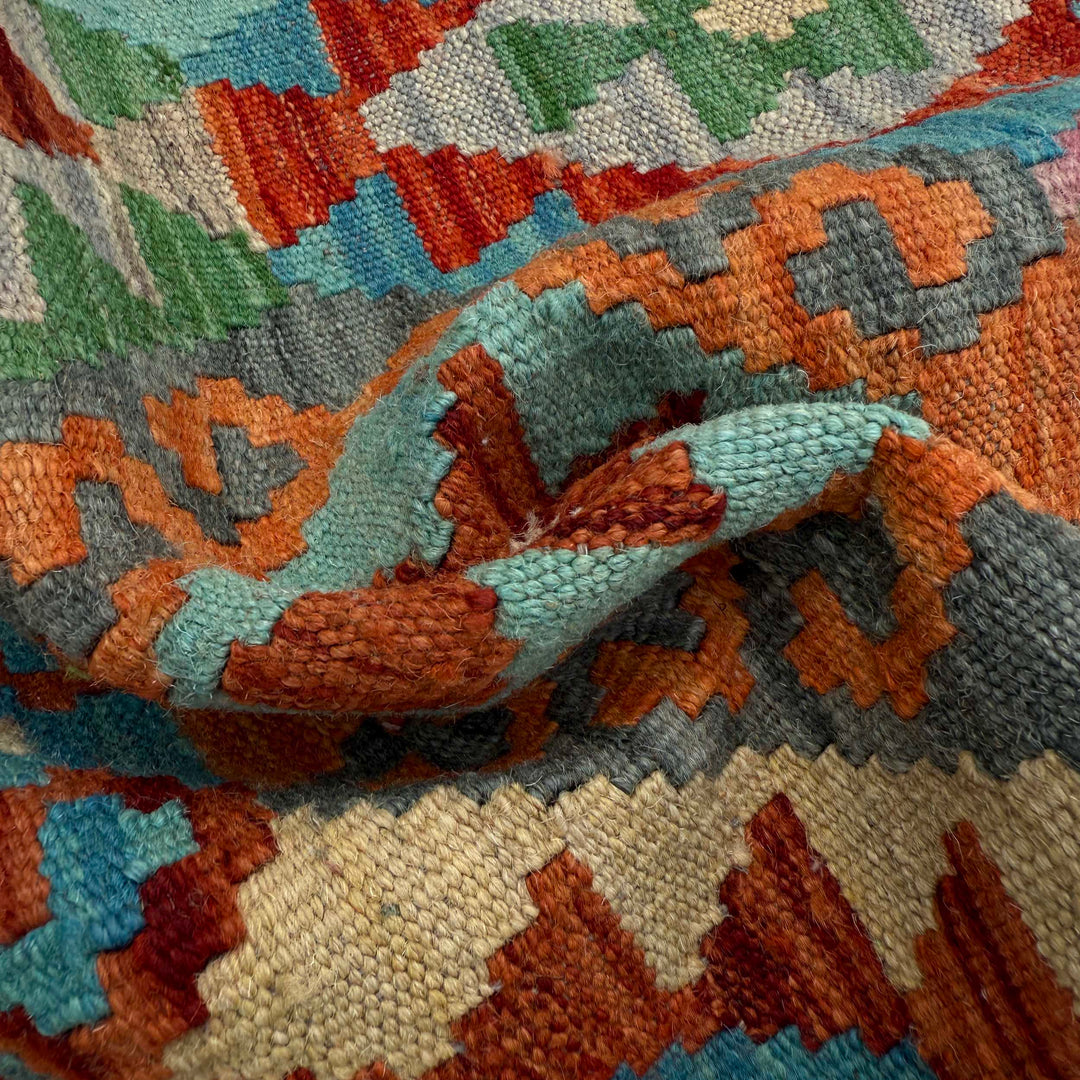 Afghan Vegetable Kilim Rug 2' 9" x 9' 11" Flat-Weave texture