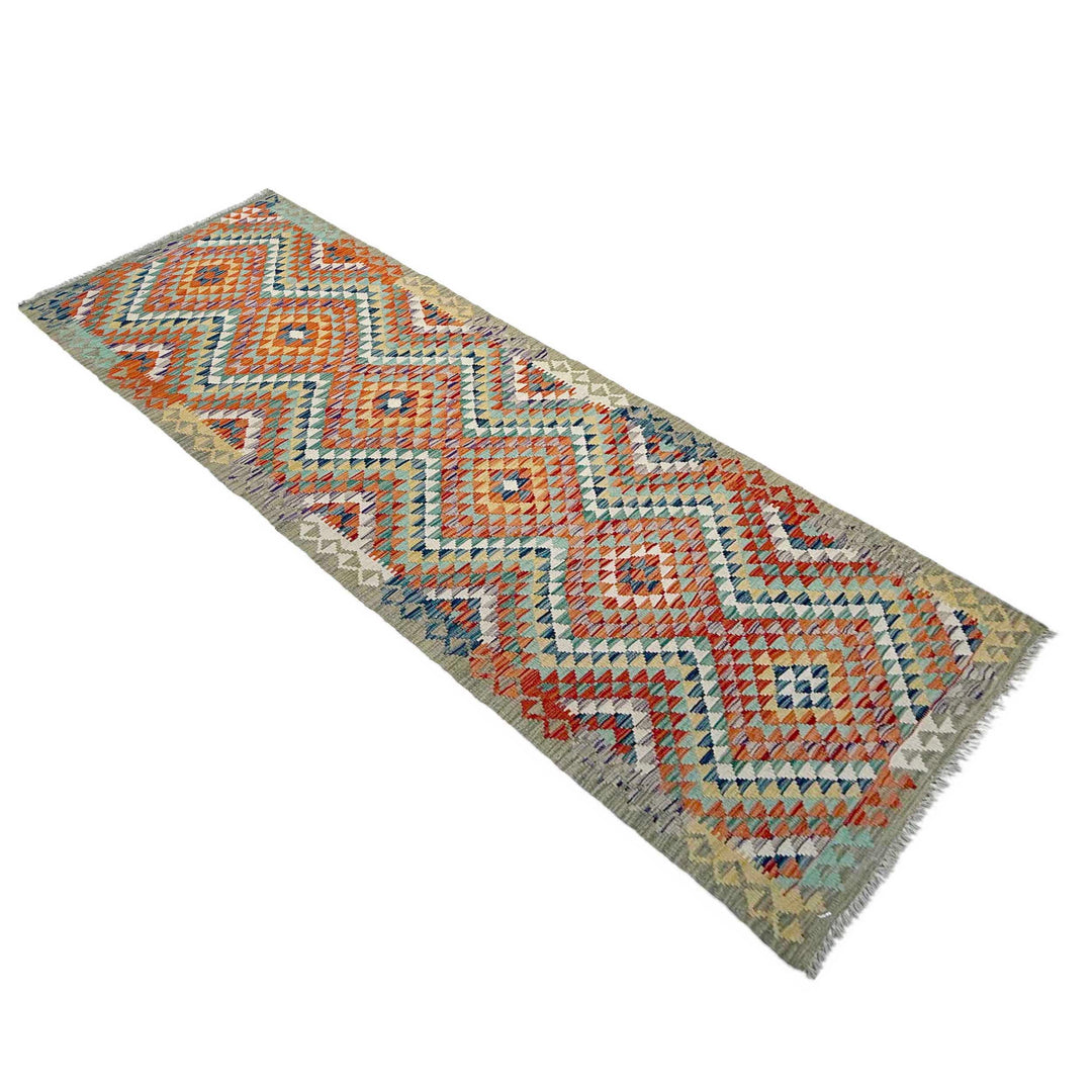 Afghan Vegetable Kilim Rug 2' 10" x 9' 5" Flat-Weave close-up