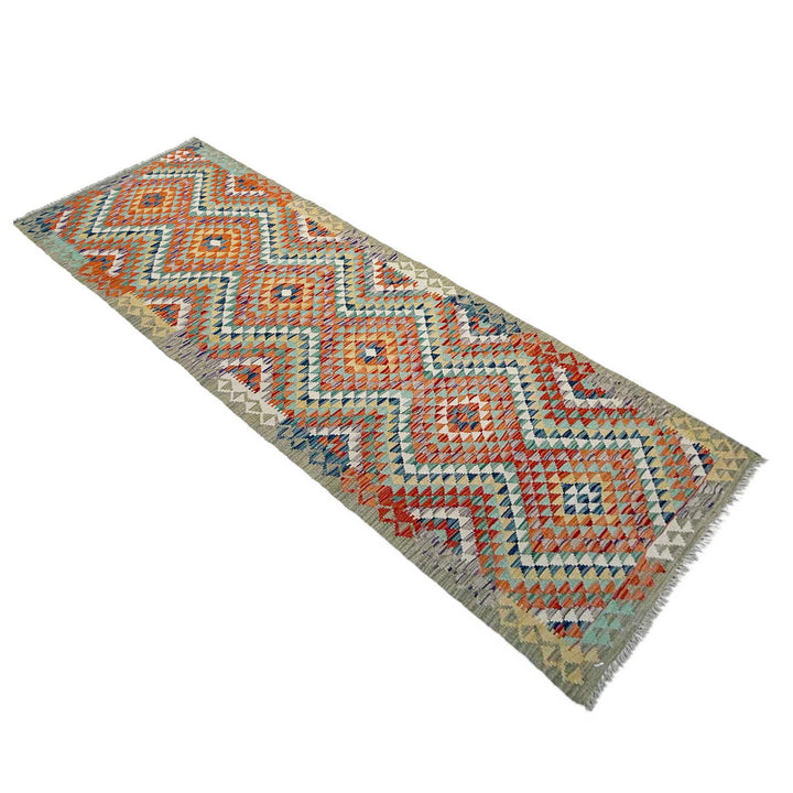 Afghan Vegetable Kilim Rug 2' 10" x 9' 5" Flat-Weave close-up