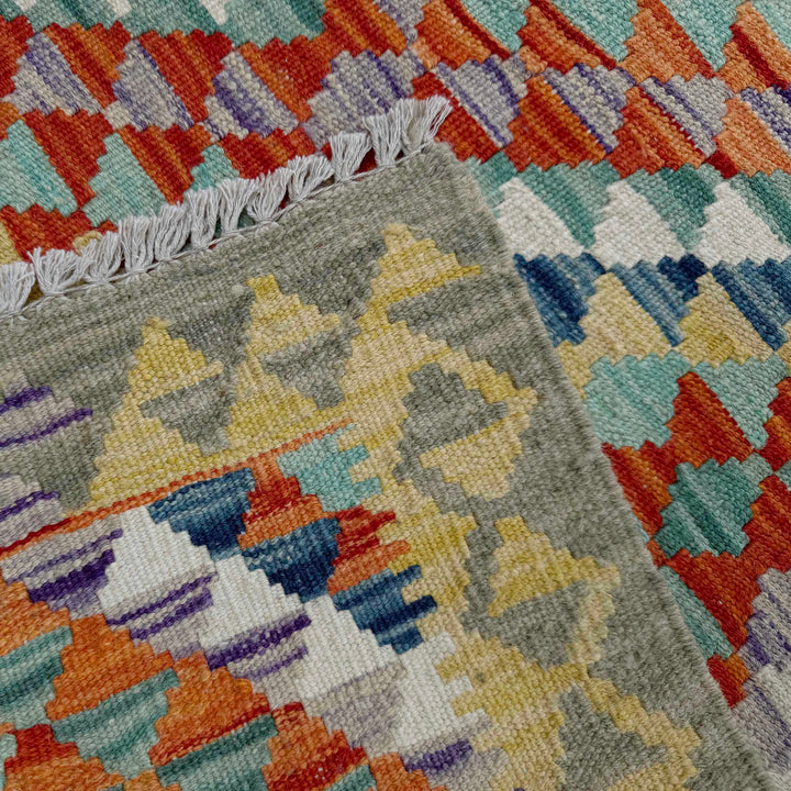 Afghan Vegetable Kilim Rug 2' 10" x 9' 5" Flat-Weave border