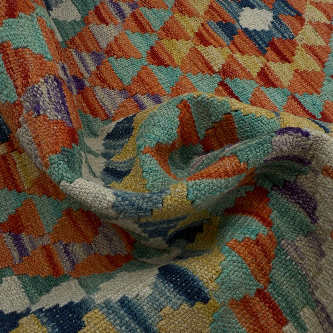 Afghan Vegetable Kilim Rug 2' 10" x 9' 5" Flat-Weave texture