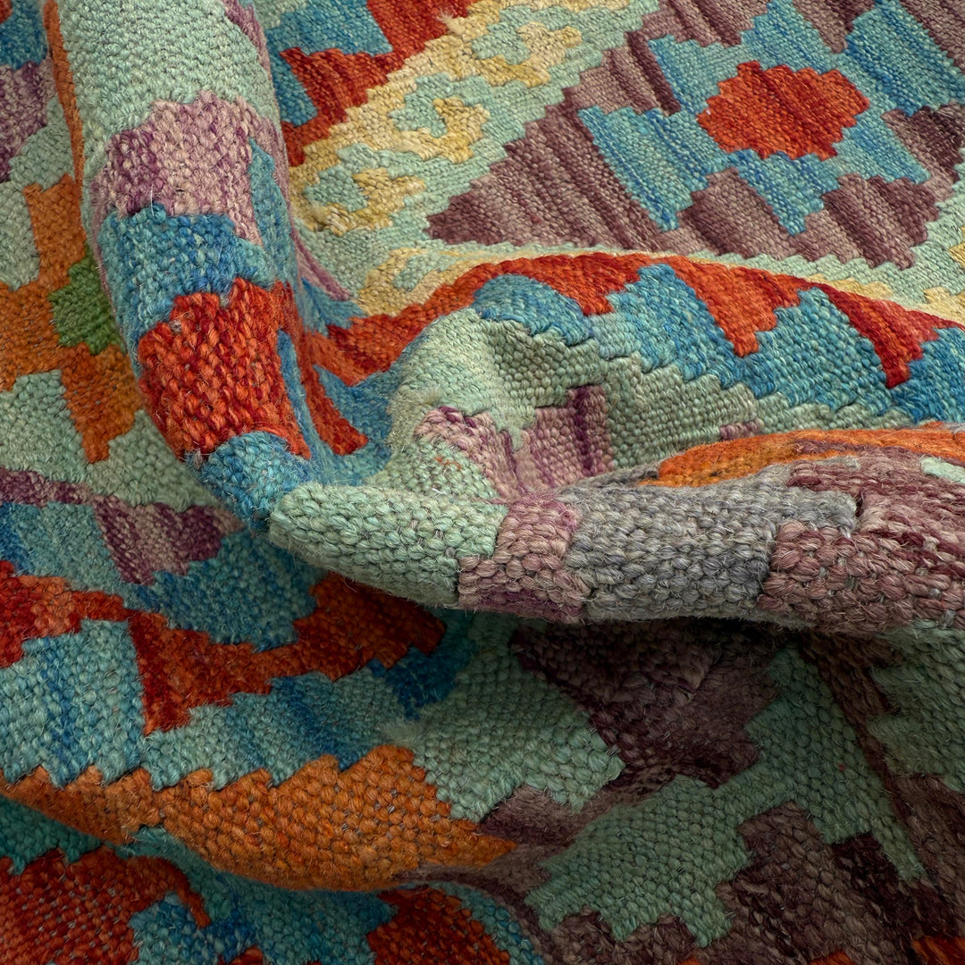 Afghan Vegetable Kilim Rug 2' 7" x 9' 9" Flat-Weave | No. AL43813