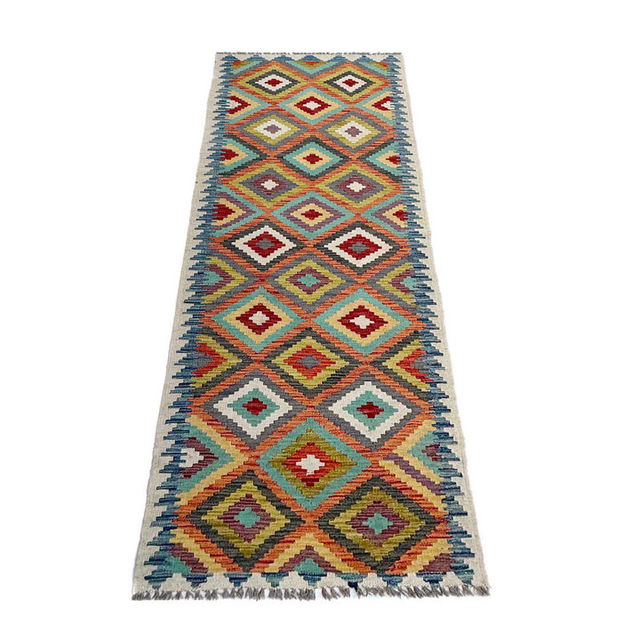 Afghan Vegetable Kilim Rug 2' 9" x 9' 6" Flat-Weave detail