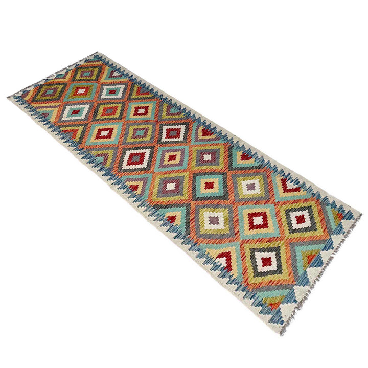 Afghan Vegetable Kilim Rug 2' 9" x 9' 6" Flat-Weave close-up
