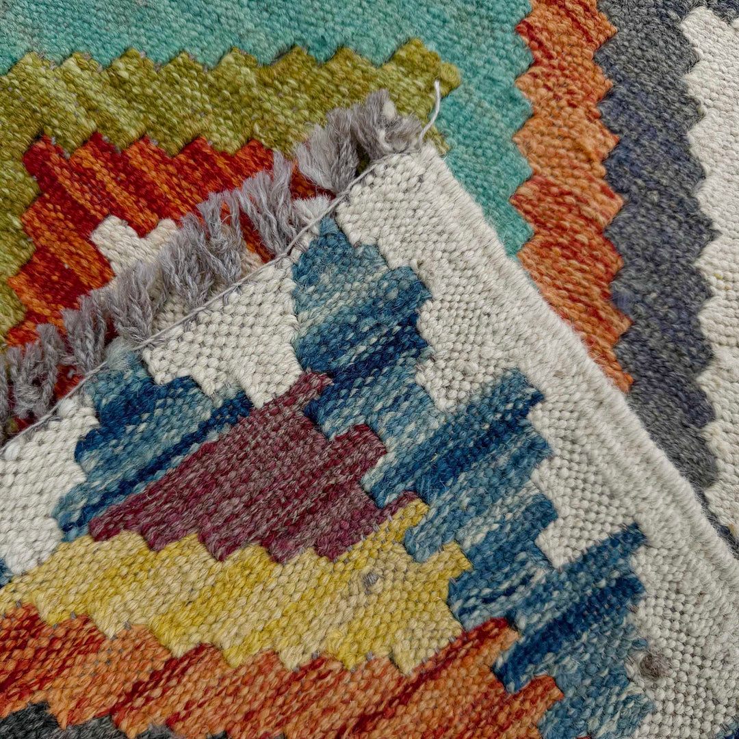 Afghan Vegetable Kilim Rug 2' 9" x 9' 6" Flat-Weave border