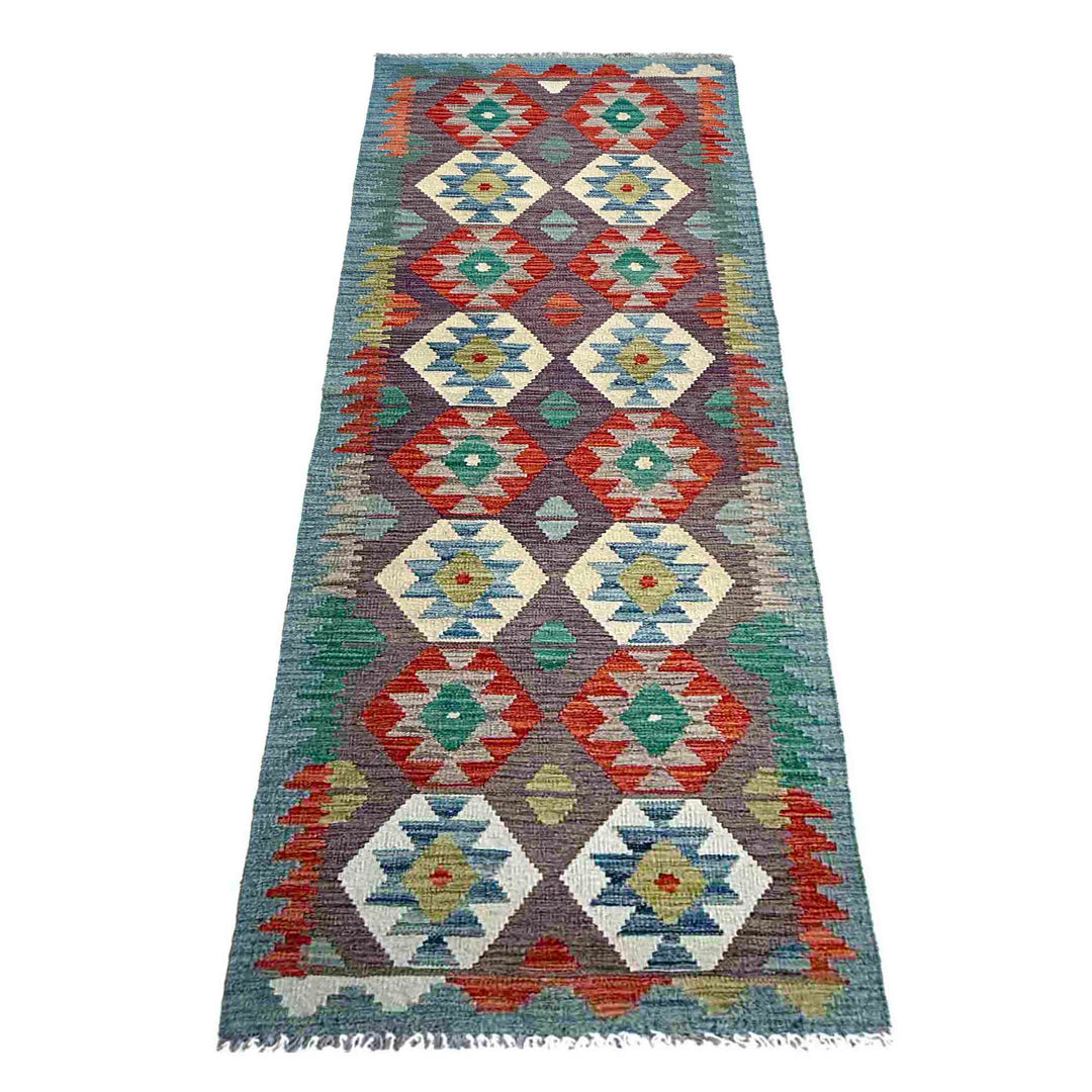 Afghan Vegetable Kilim Rug 2' 7" x 9' 4" Flat-Weave detail