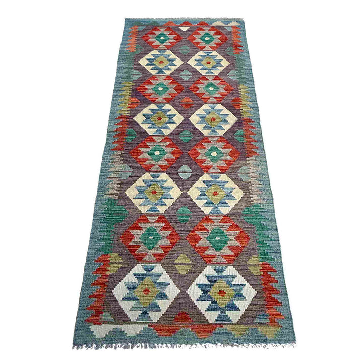 Afghan Vegetable Kilim Rug 2' 7" x 9' 4" Flat-Weave detail