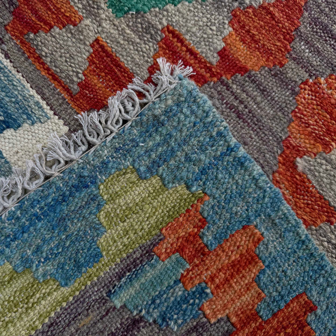 Afghan Vegetable Kilim Rug 2' 7" x 9' 4" Flat-Weave border