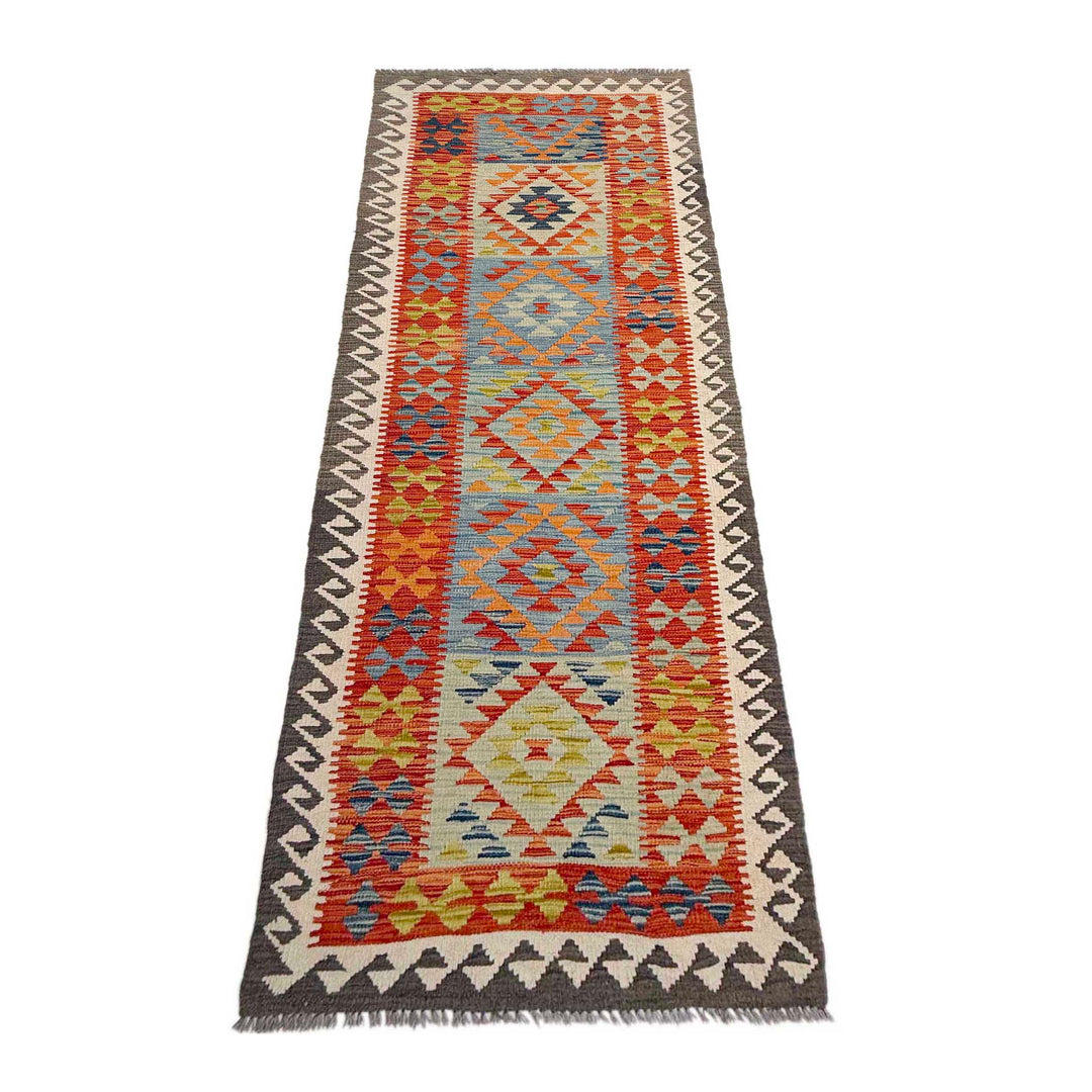 Afghan Vegetable Kilim Rug 2' 10" x 9' 6" Flat-Weave detail