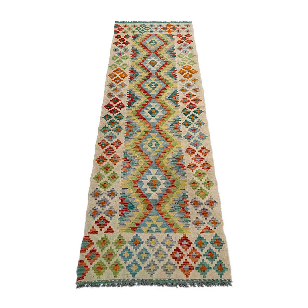 Afghan Vegetable Kilim Rug 2' 7" x 10' 1" Flat-Weave detail