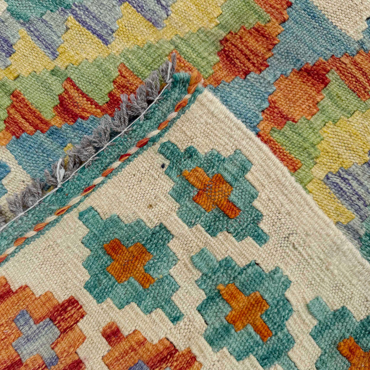 Afghan Vegetable Kilim Rug 2' 7" x 10' 1" Flat-Weave border