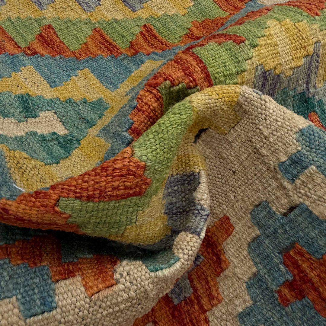 Afghan Vegetable Kilim Rug 2' 7" x 10' 1" Flat-Weave texture