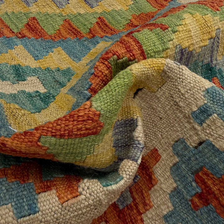 Afghan Vegetable Kilim Rug 2' 7" x 10' 1" Flat-Weave texture