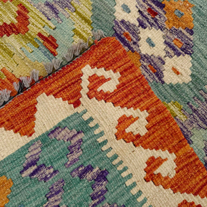 Afghan Vegetable Kilim Rug 2' 7" x 9' 1" Flat-Weave border