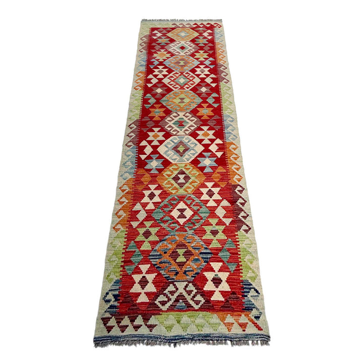 Afghan Vegetable Kilim Rug 2' 7" x 9' 11" Flat-Weave detail